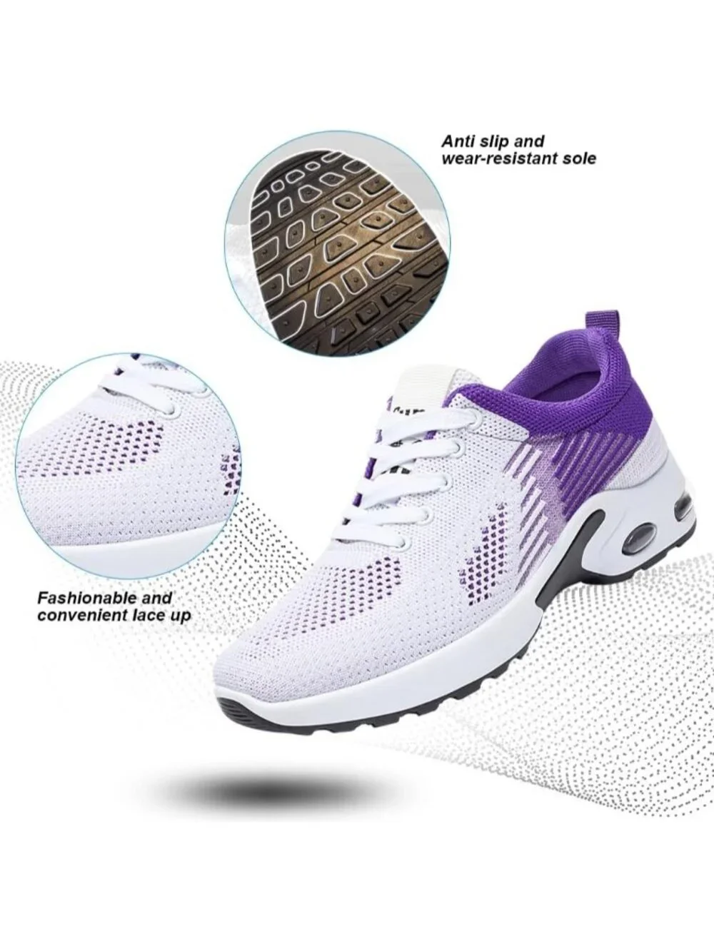 Women's White Purple Lightweight Air Cushion Mesh Breathable Casual Sneakers